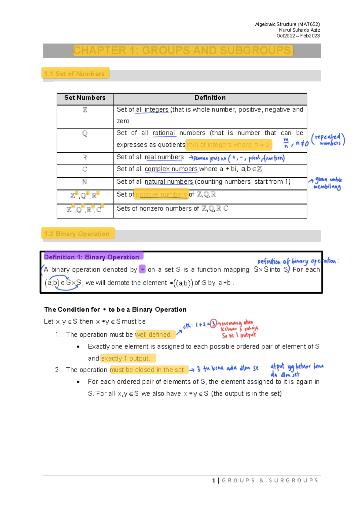 Algebraic Structure Notes (MAT652) - Chapter 1: Groups and Subgroups ...