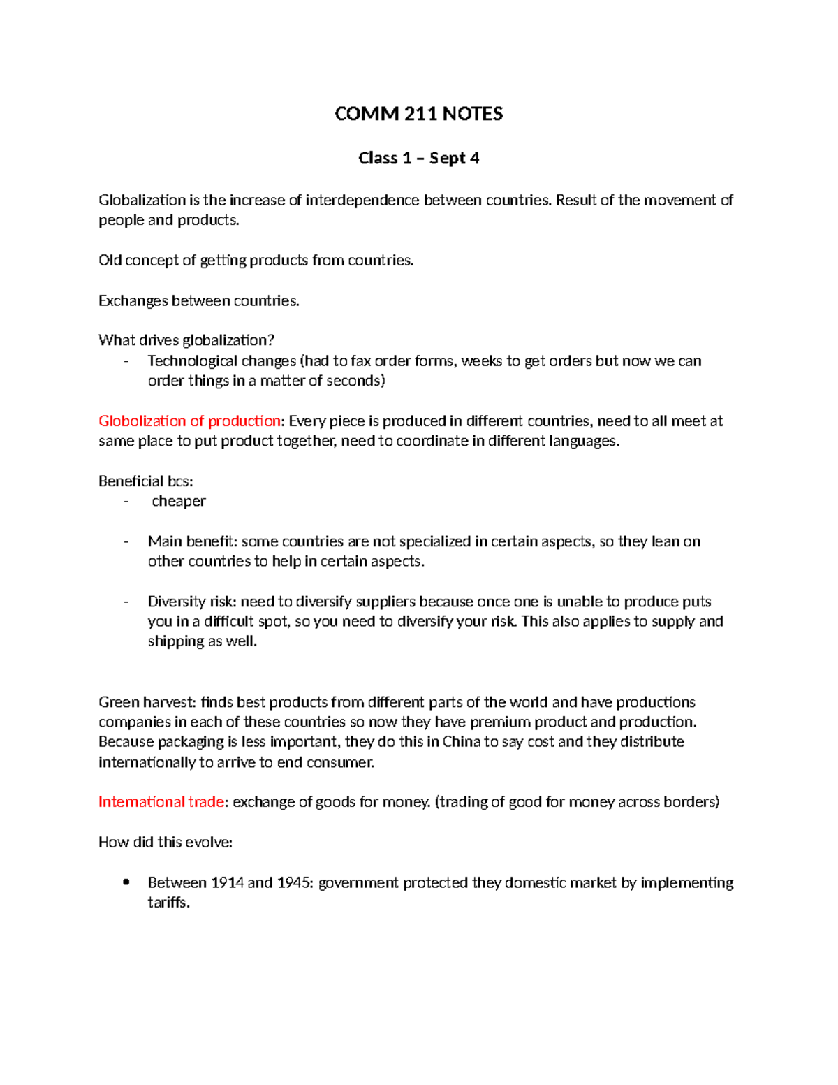 COMM 211 Notes: Globalization & Democracy Insights from Classes 1 & 2 ...