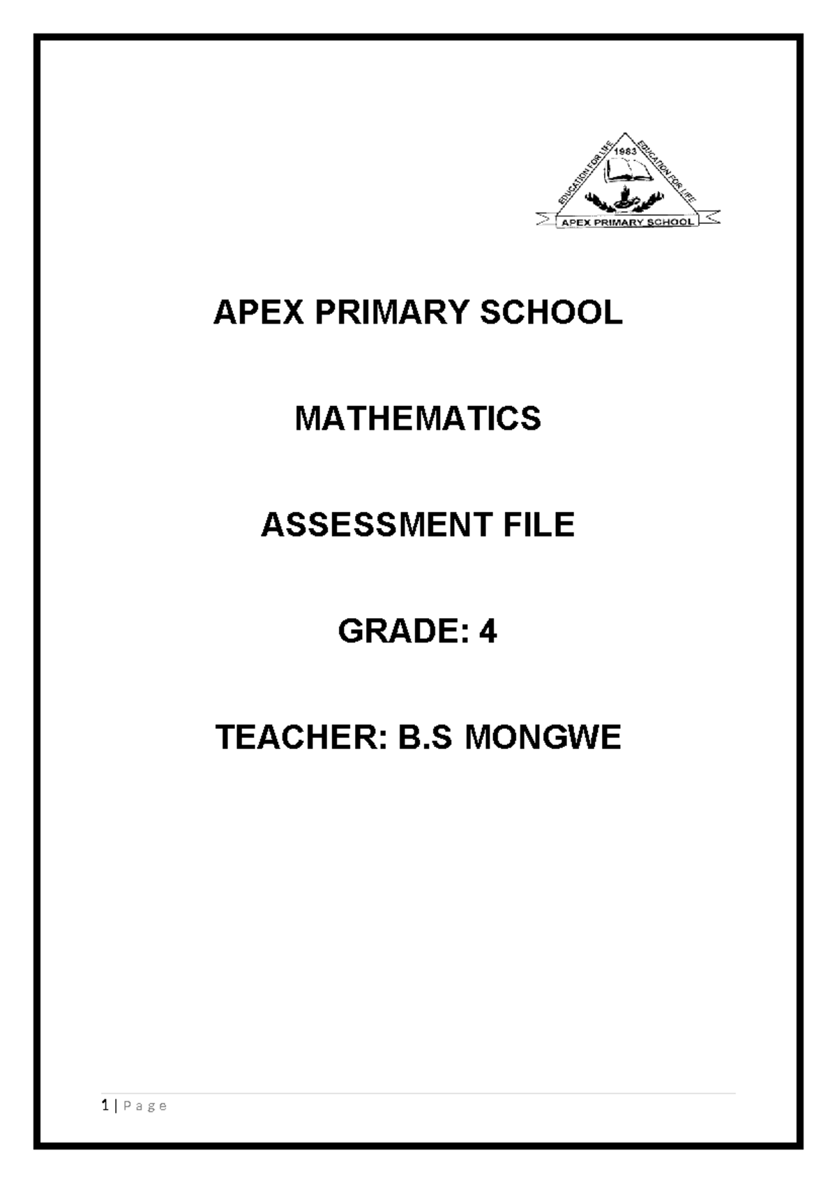 Grade 5 Baseline Assesssment Term 1 2020 - 123123 - APEX PRIMARY SCHOOL ...