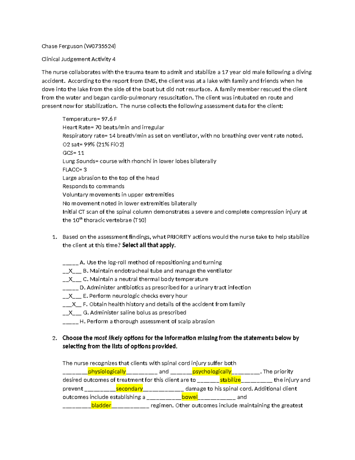 Clinical Judgement 4 - Chase Ferguson (W0735524) Clinical Judgement ...