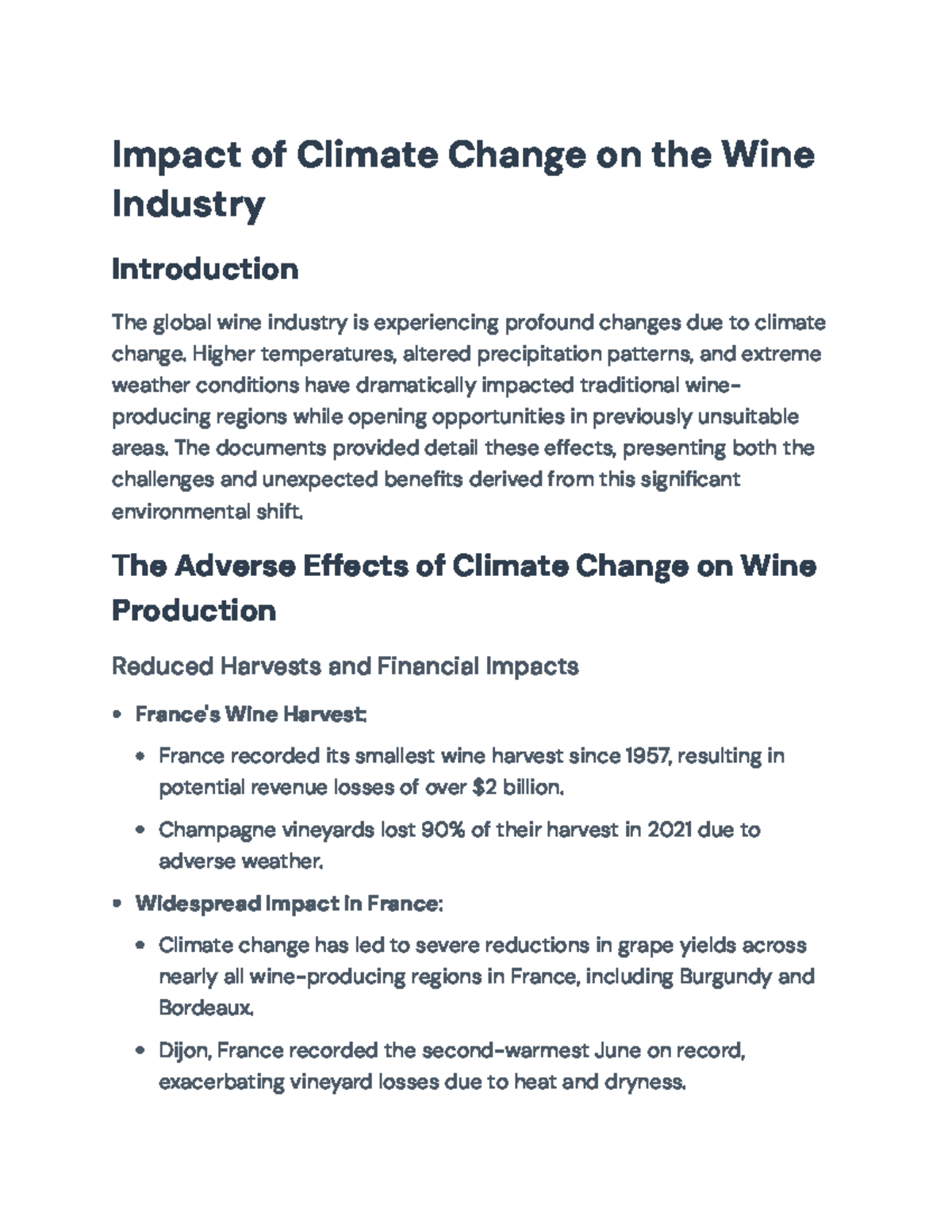Impact of Climate Change on the Wine Industry: Challenges ...