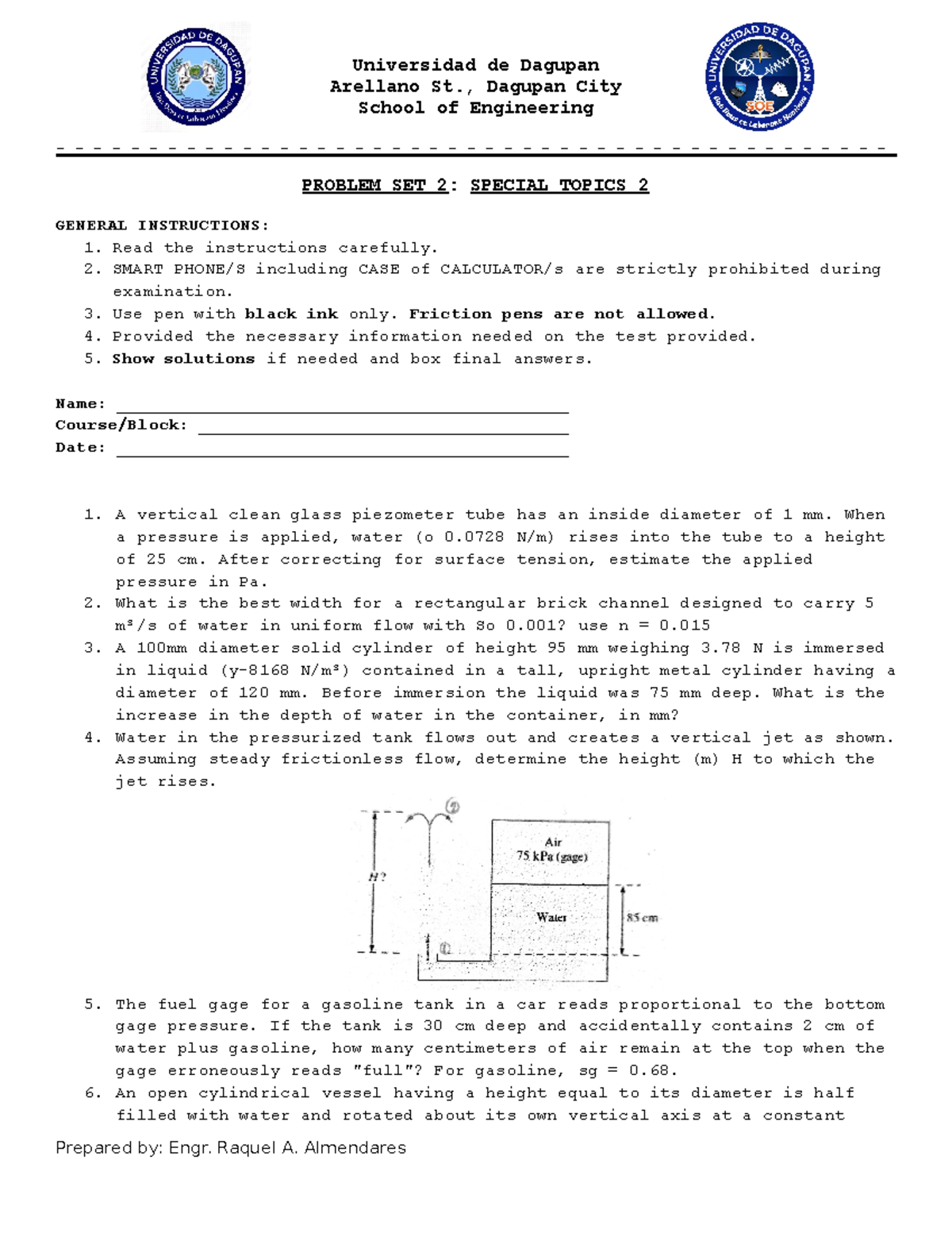 Problem Set 2 - Special Topics in Fluid Mechanics (ENGR-202) - Studocu