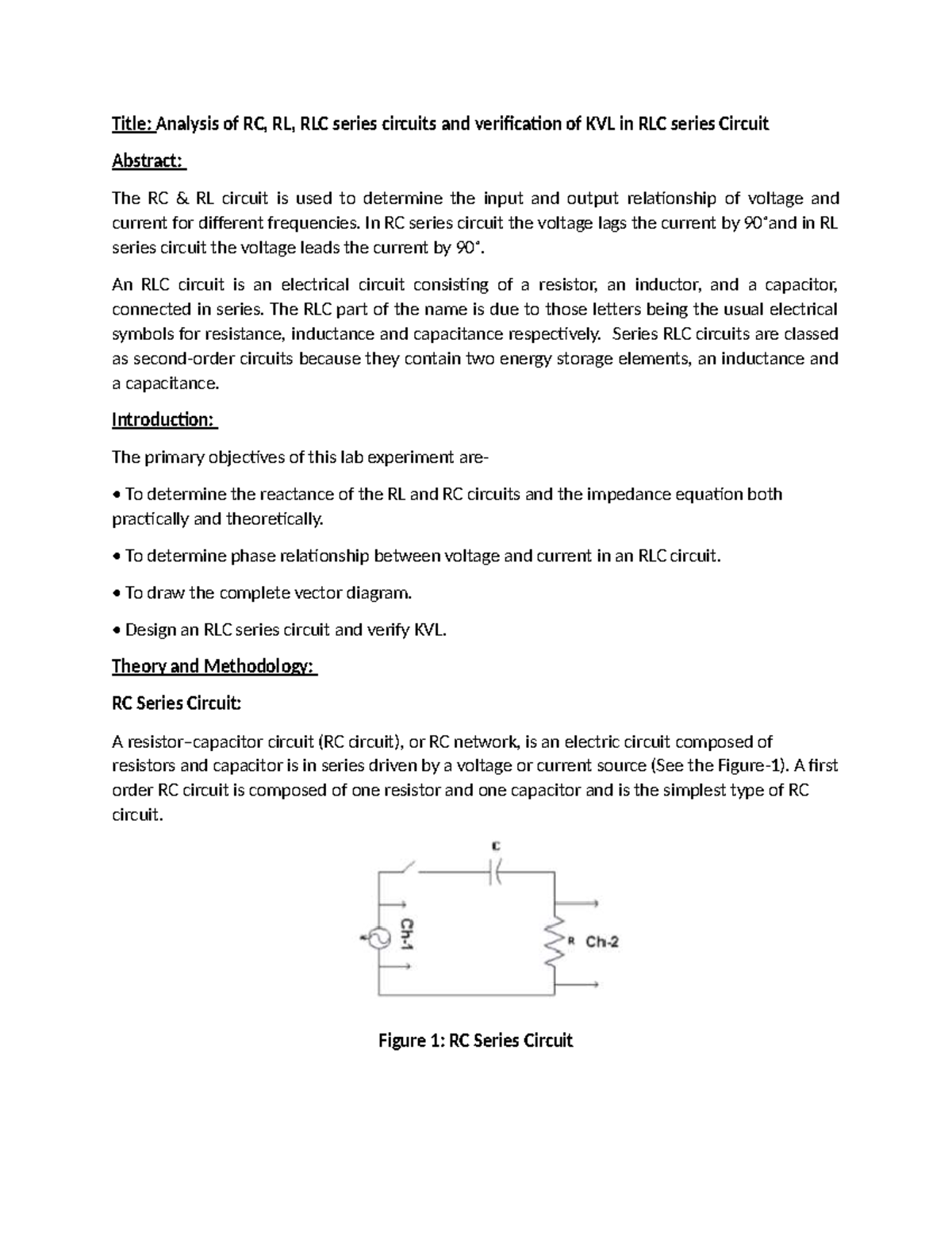 Analysis of RC, RL, and RLC Circuits: KVL Verification Lab Report - Studocu