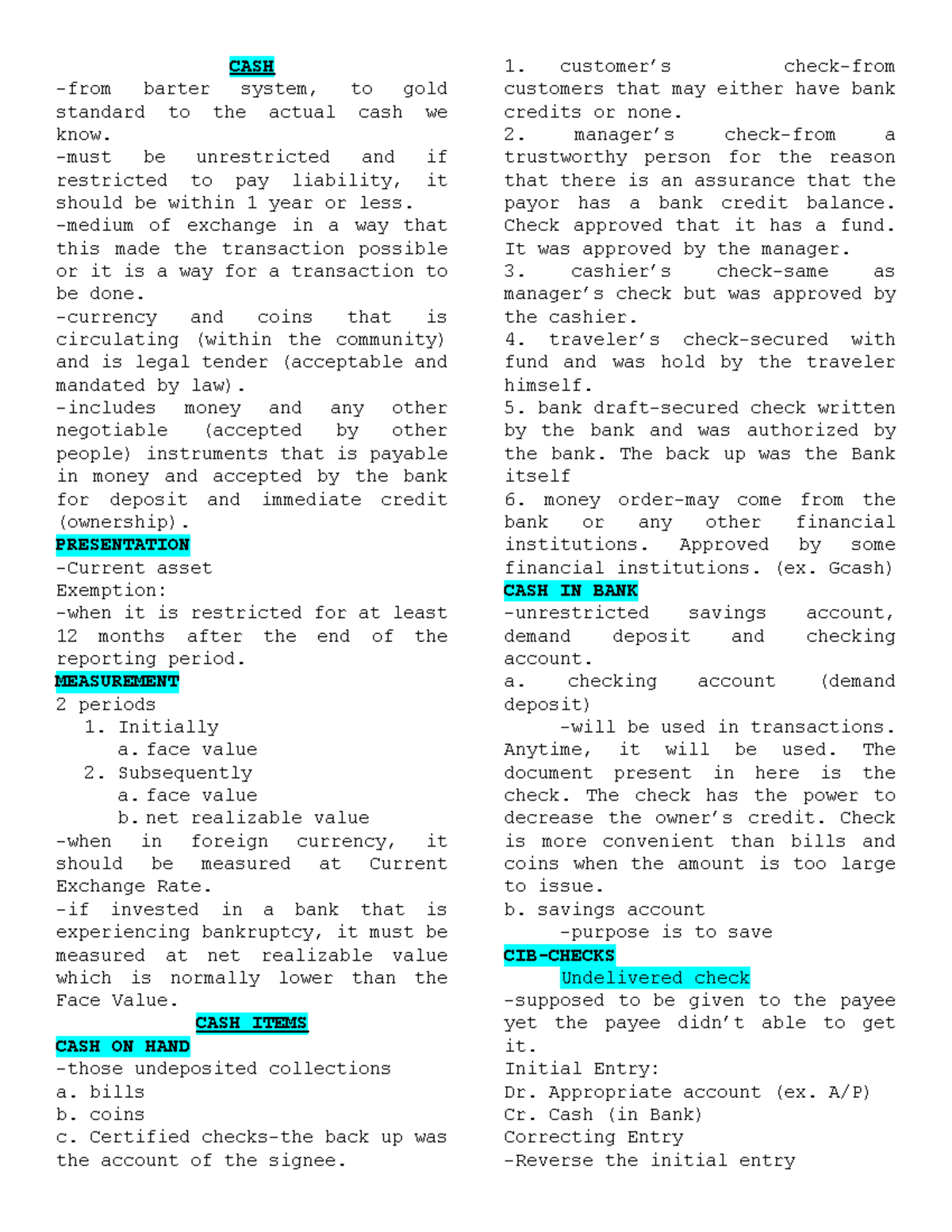Intermediate Accounting 1 - Notes and Lectures - CASH -from barter ...