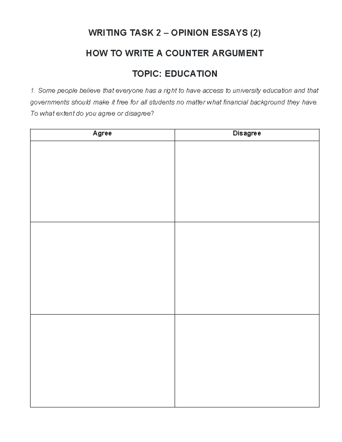 WRITING TASK 2 OPINION ESSAYS: COUNTER ARGUMENTS IN EDUCATION - Studocu