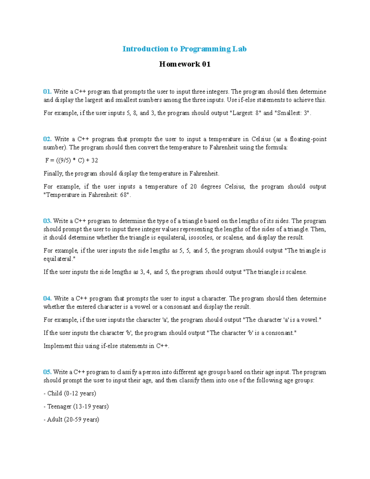 IP Lab Assignment (Midterm) - C++ Programming Tasks - Studocu