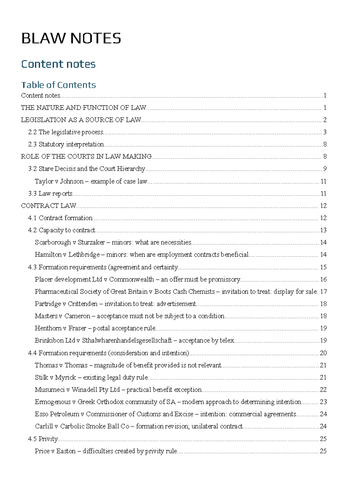 BLAW 101 Final Exam Notes: Comprehensive Overview of Legal Principles ...