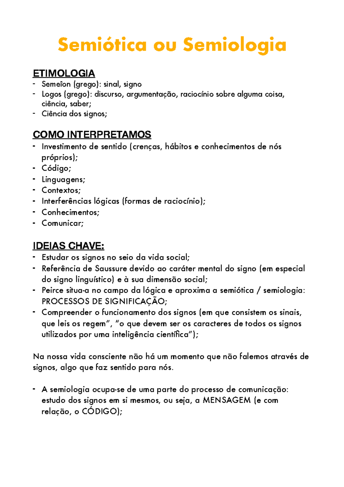 Semiótica - resumo das materias dadas em aula - Semiótica ou Semiologia ...