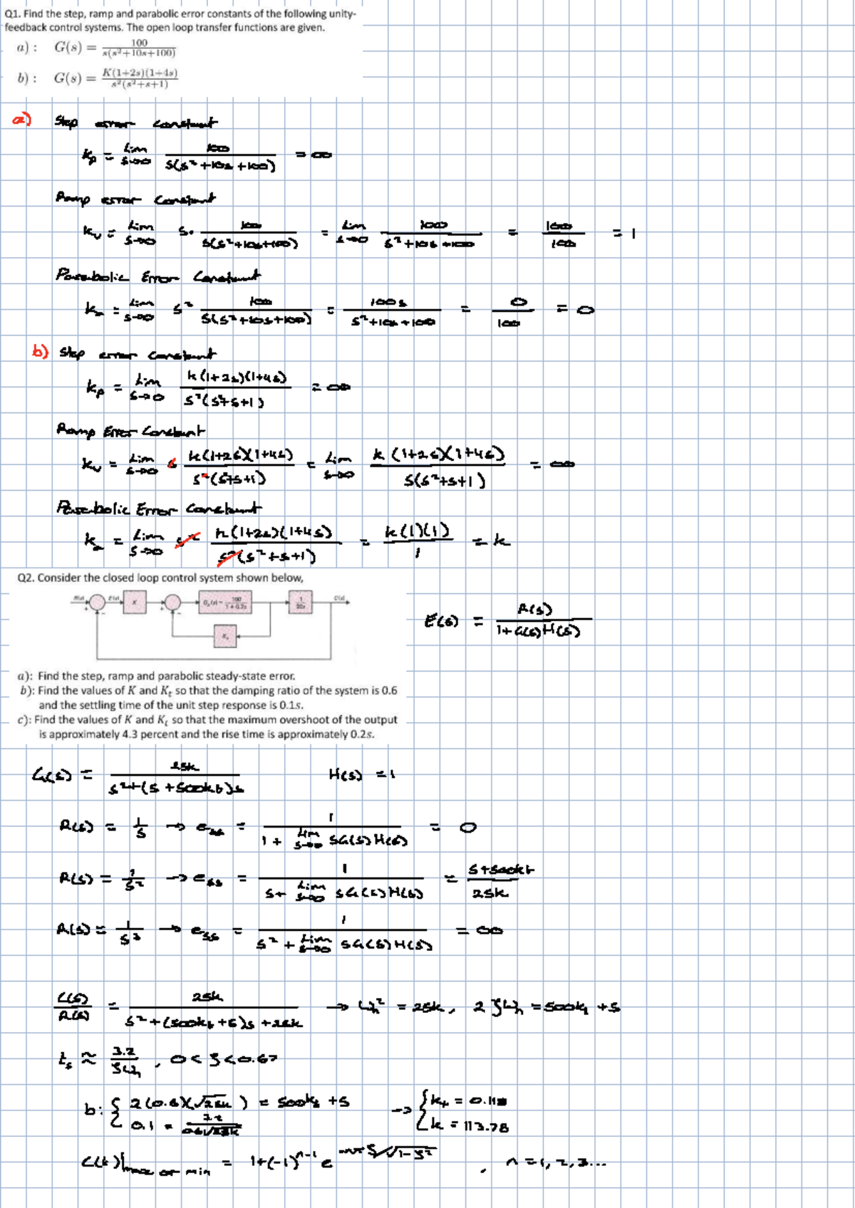 Control Week 3 Tutorial: Error Constants and System Dynamics - Studocu