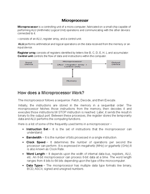 Microprocessor and Microcontroller - Microprocessor Microprocessor is a ...