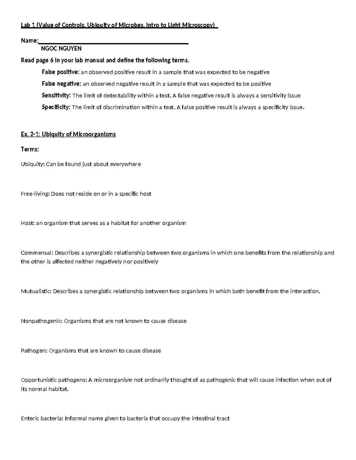 Lab 1 (Value of Controls, Microbes, & Light Microscopy) - Study Notes ...