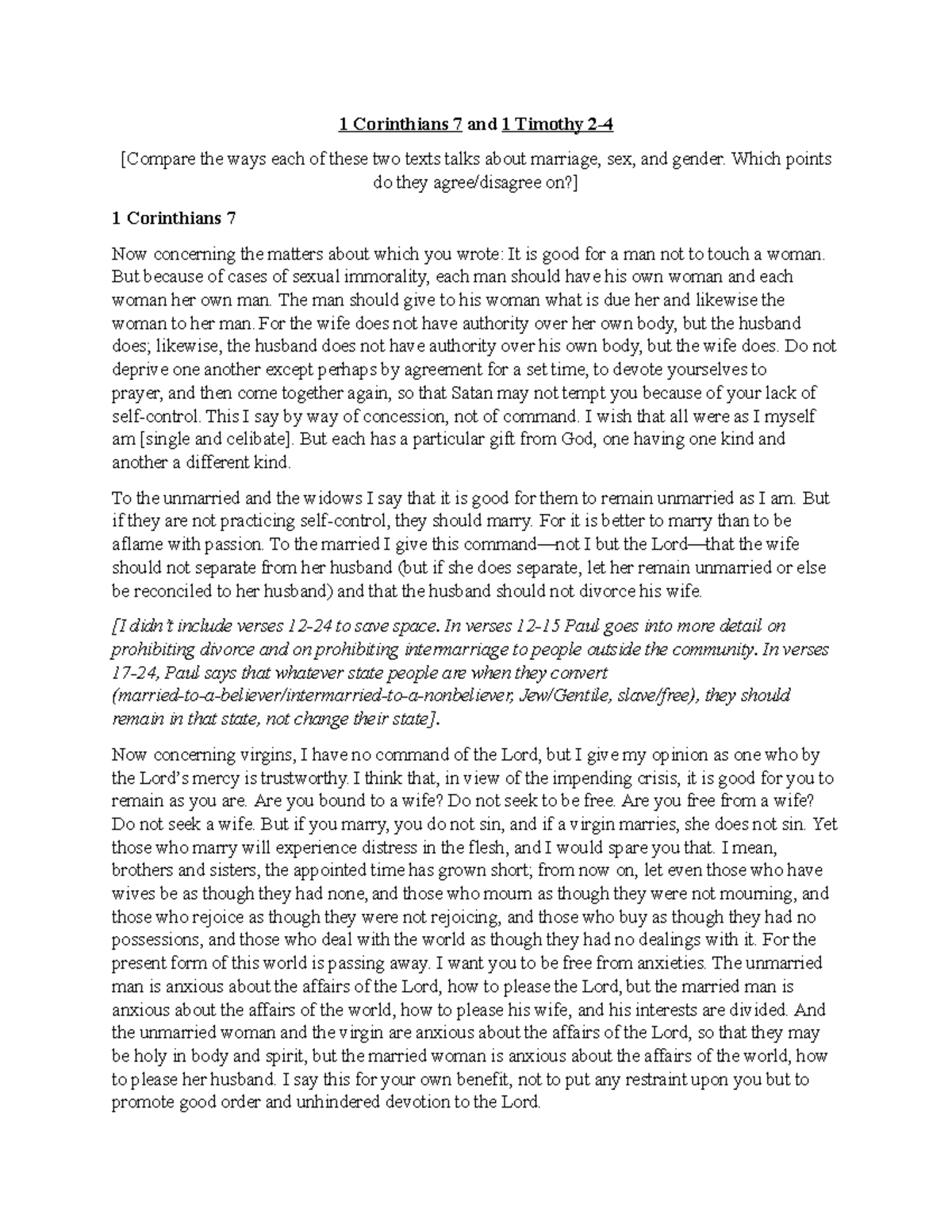Comparative Analysis of 1 Corinthians 7 & 1 Timothy on Marriage ...