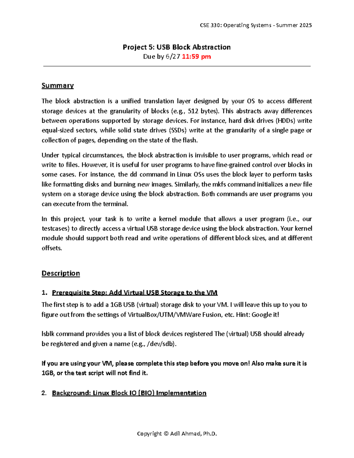 CSE 330: Project 5 - Implementing USB Block Abstraction for OS - Studocu