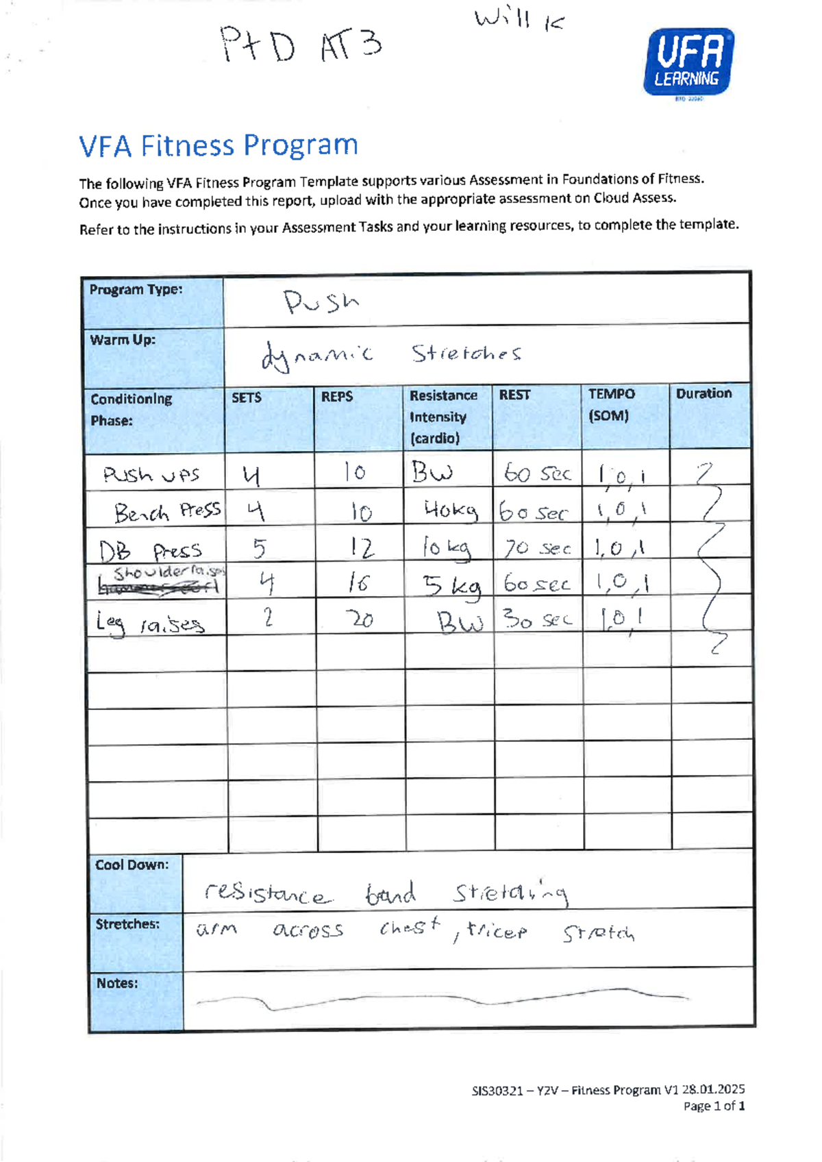 Will3 001 - VFA Fitness Program Template Notes and Instructions - Studocu