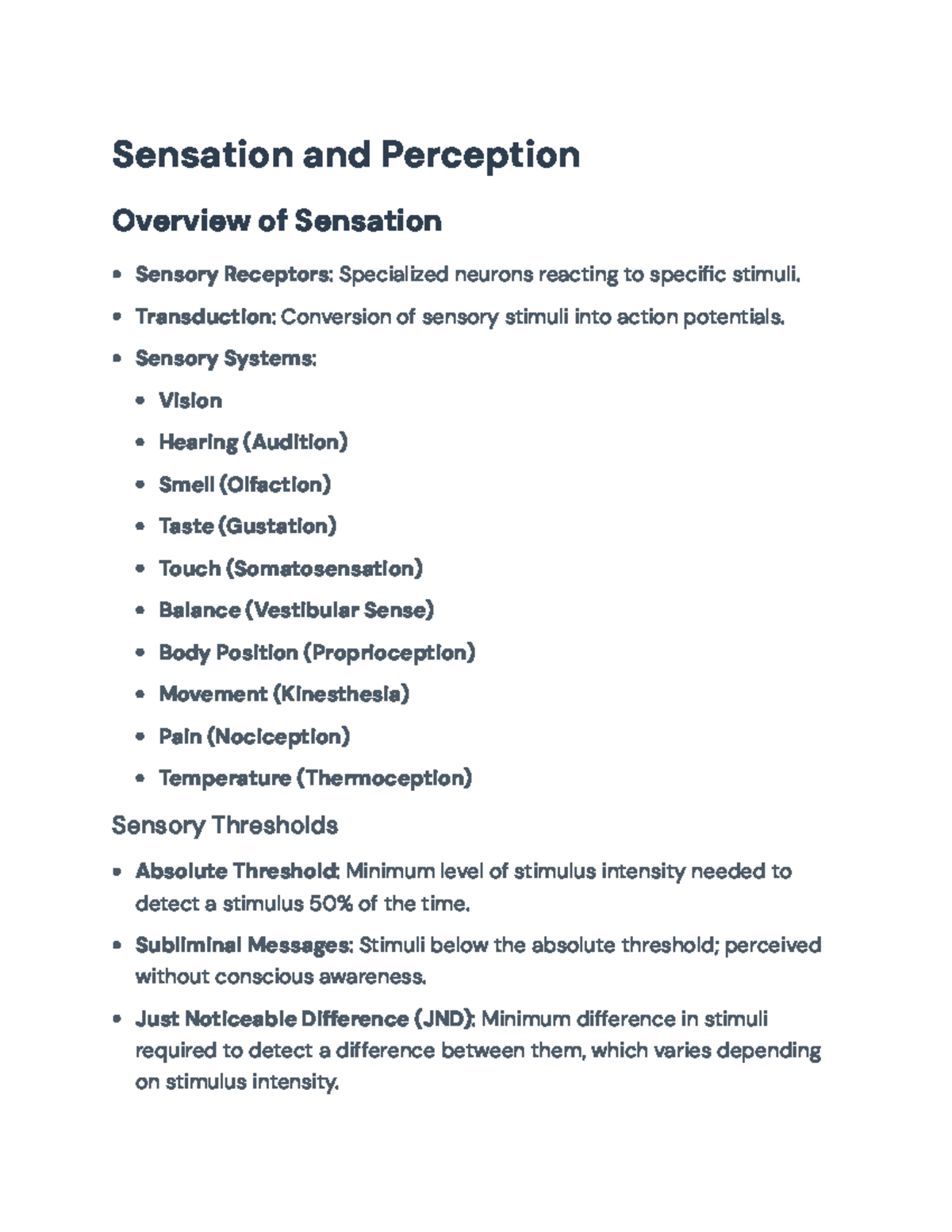 Sensation & Perception Overview: Key Concepts and Theories Exam Notes ...