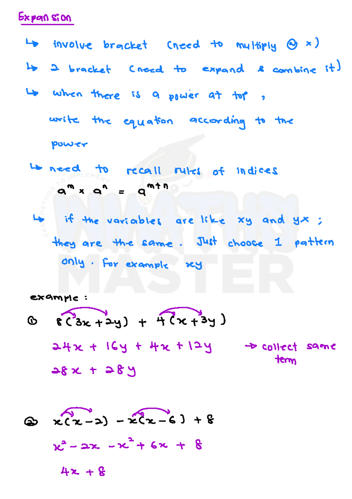Expansion mathematics: Bracket multiplication and index rules - Studocu