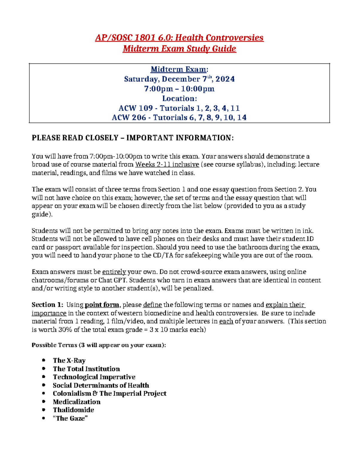 AP/SOSC 1801 6: Midterm Exam Study Guide on Health Controversies - Studocu