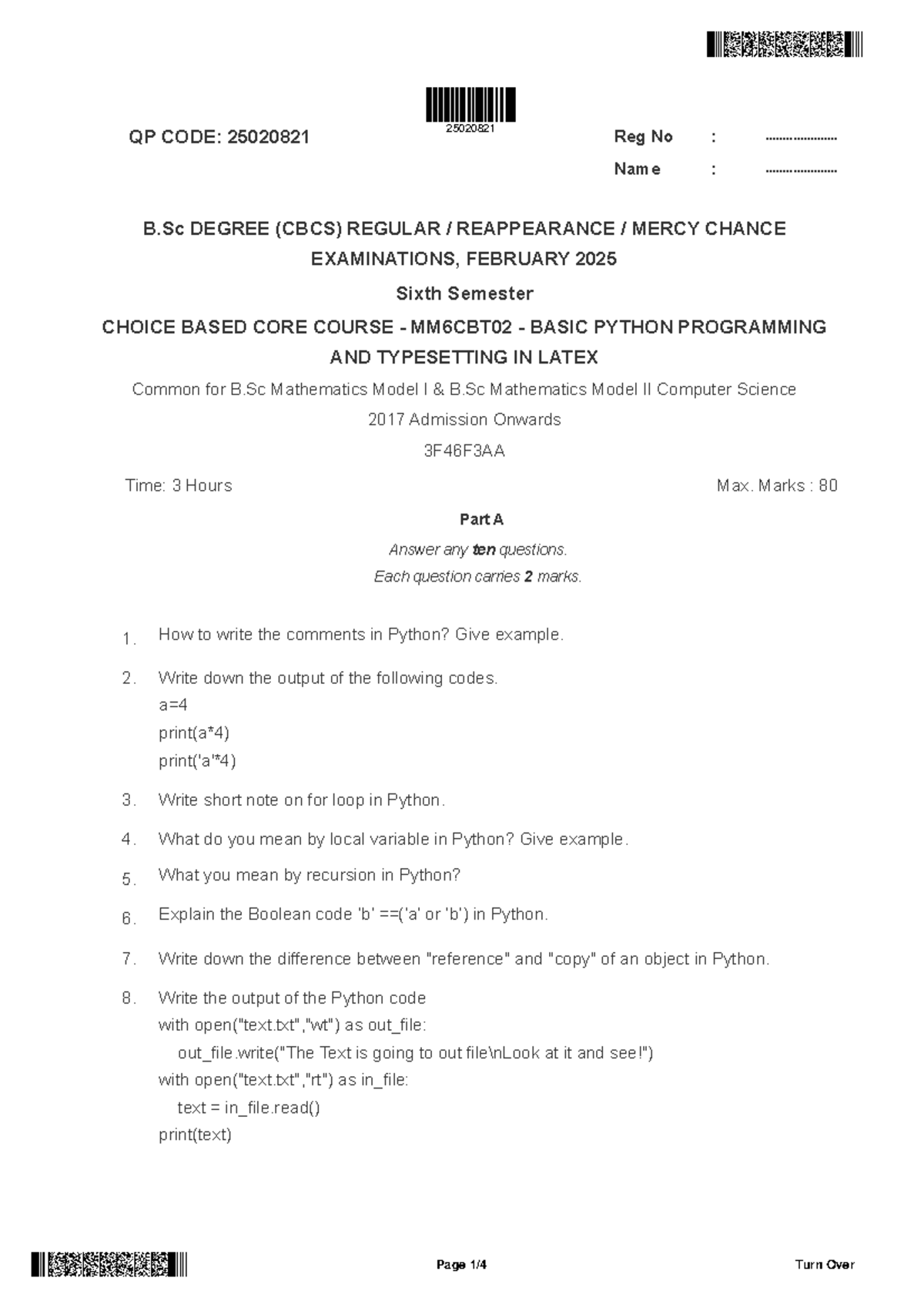 25020821 MM6CBT02 Basic Python Programming & LaTeX Exam Paper - Studocu