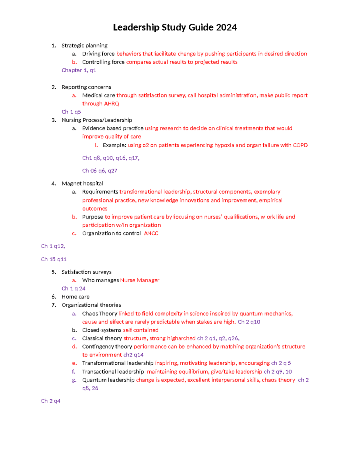 Study guide leadership 2 - 1. Strategic planning a. Driving force ...