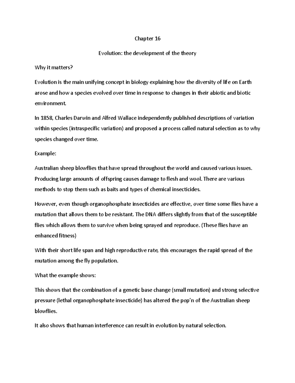 Chapter 16 Notes: Evolution and Natural Selection Overview (Bio 101 ...