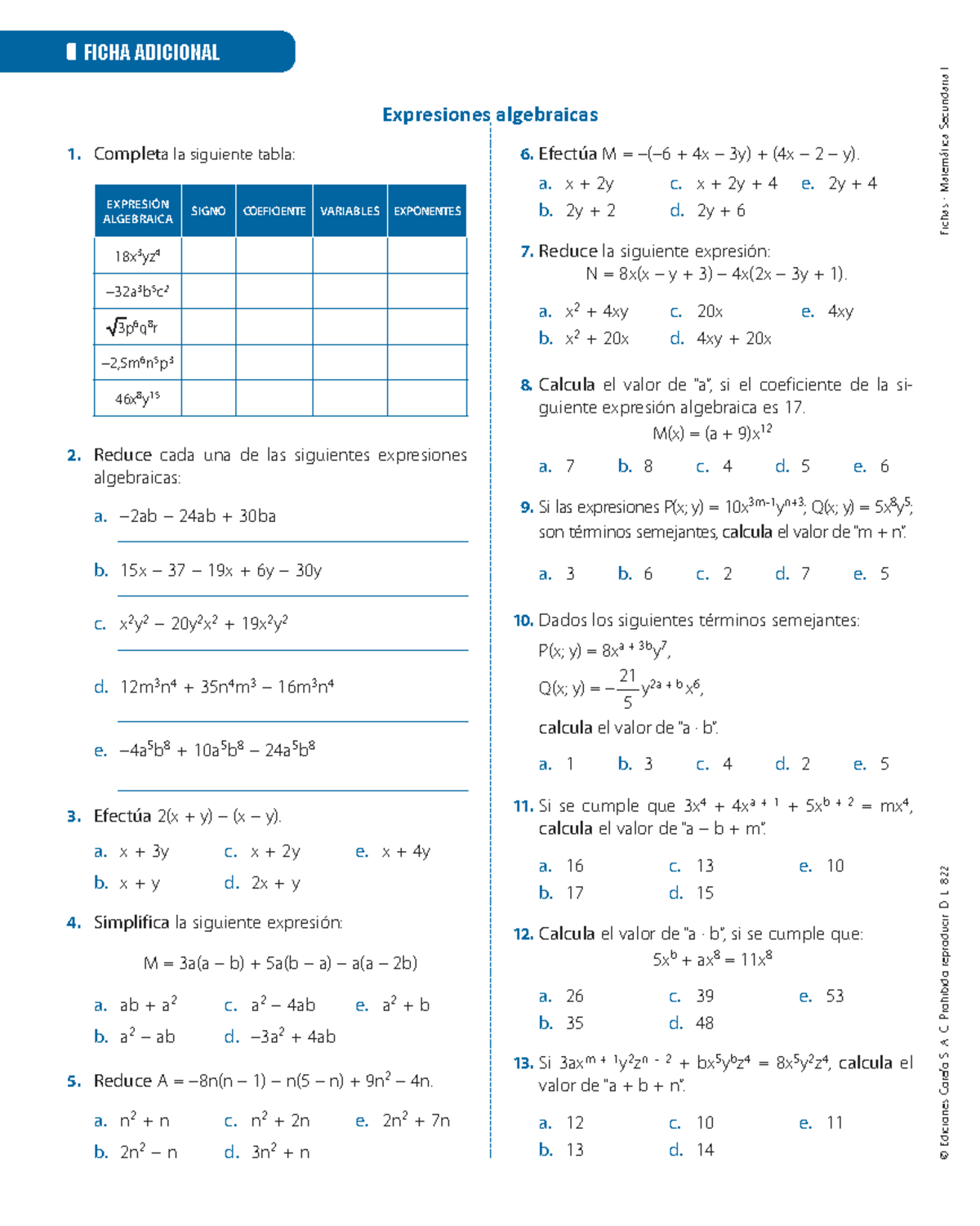 FA Expresiones Algebraicas: Ejercicios y Reducción de Términos - Studocu