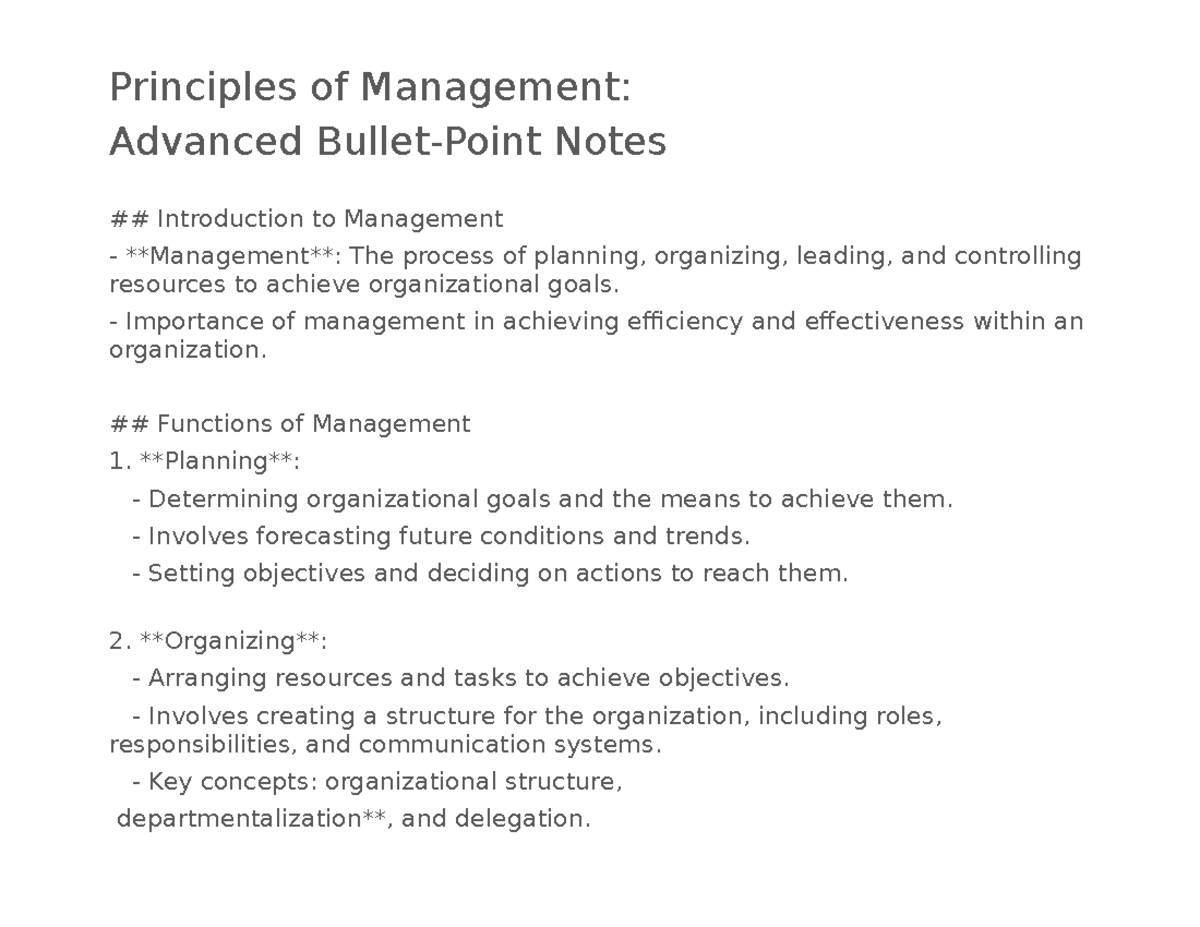 Principles of Management: Comprehensive Study Notes for MGMT 101 - Studocu