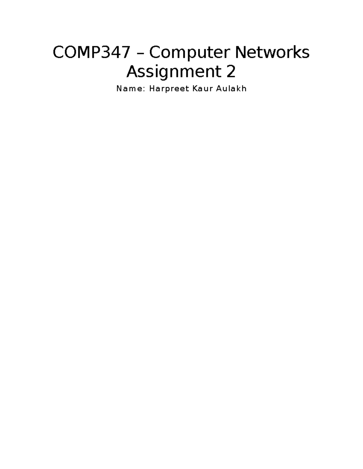 COMP347 Computer Networks Assignment 2: Short & Long Answer Questions ...