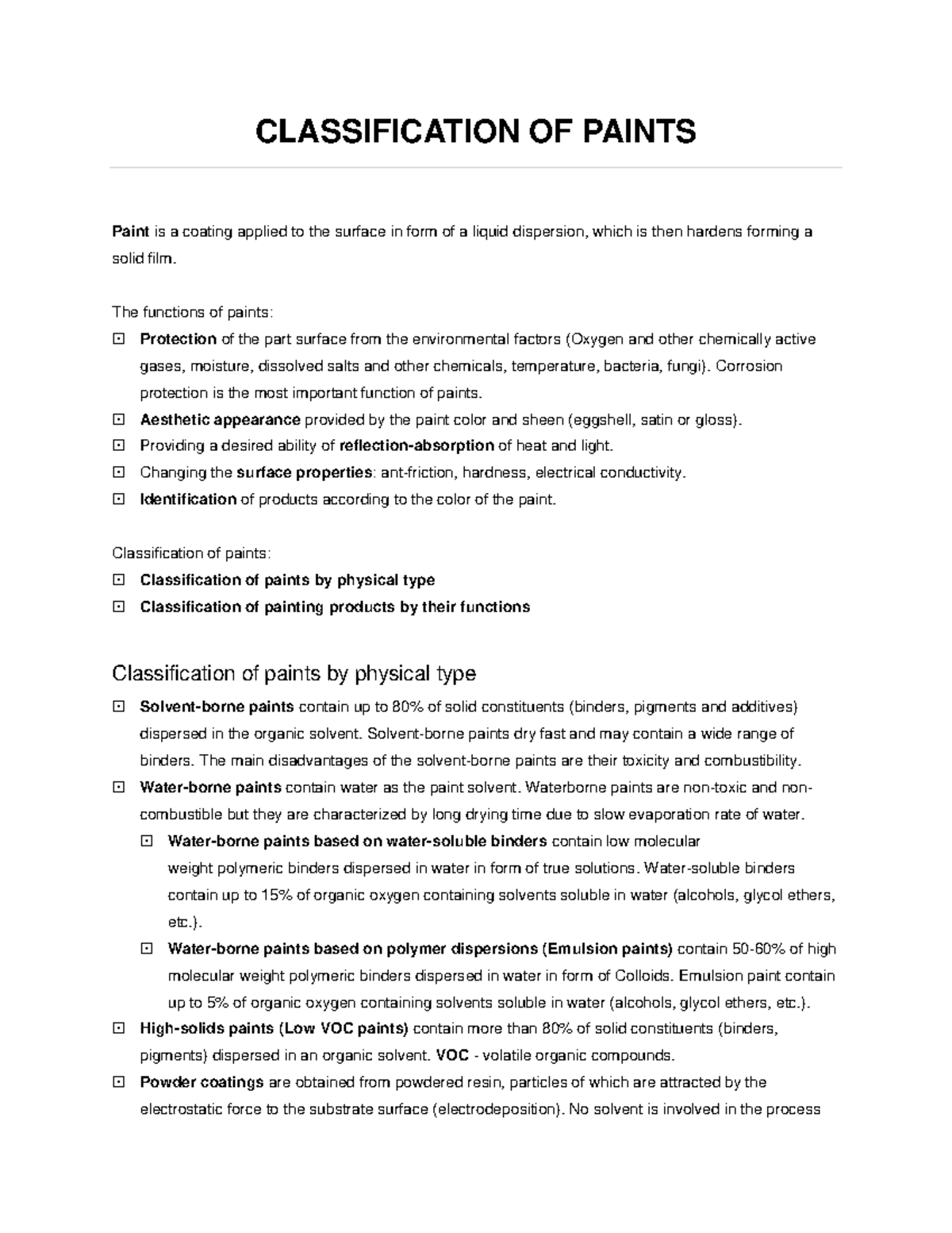 Painteu - vlxd - CLASSIFICATION OF PAINTS Paint is a coating applied to ...