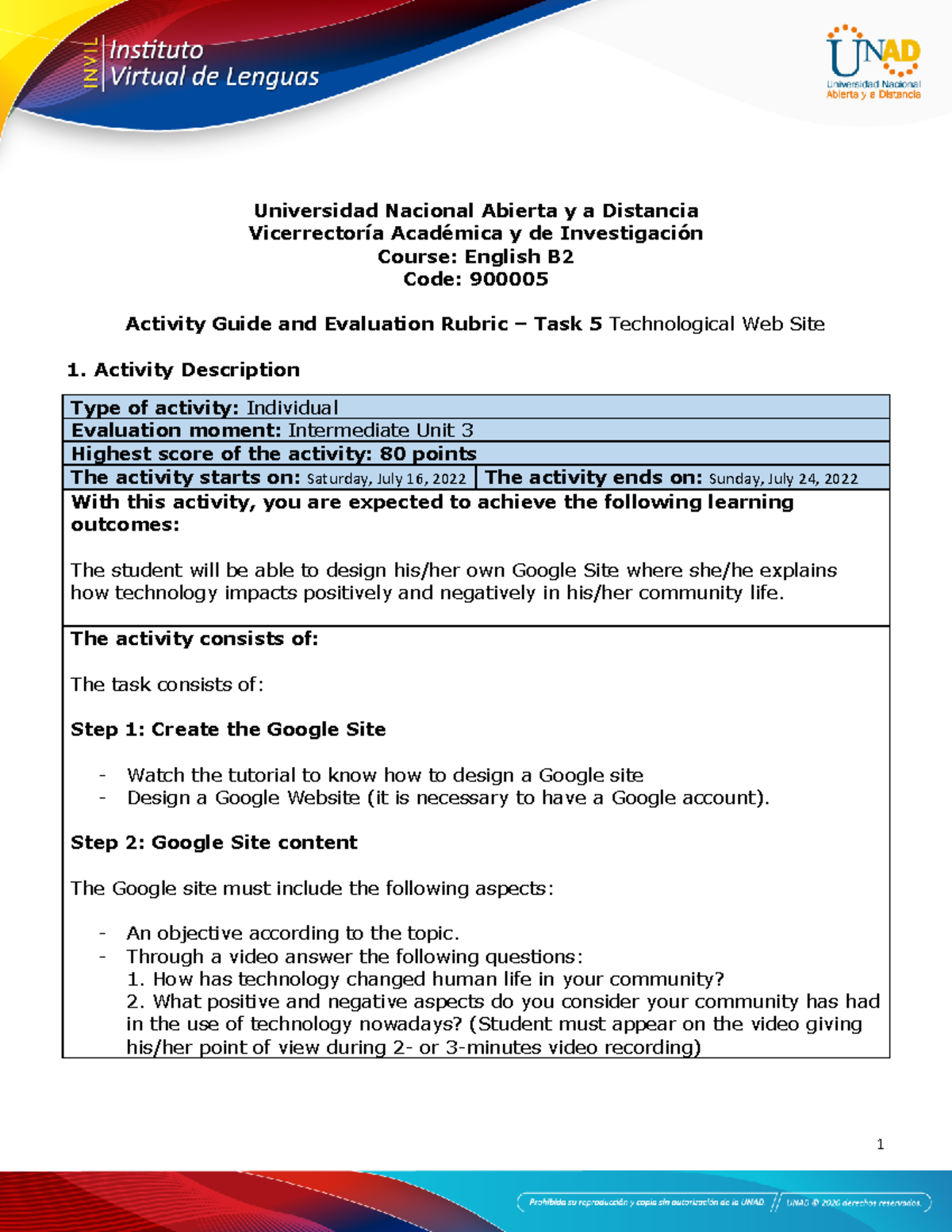 Activity guide and evaluation rubric - Unit 3 - Task 5 - Technological ...