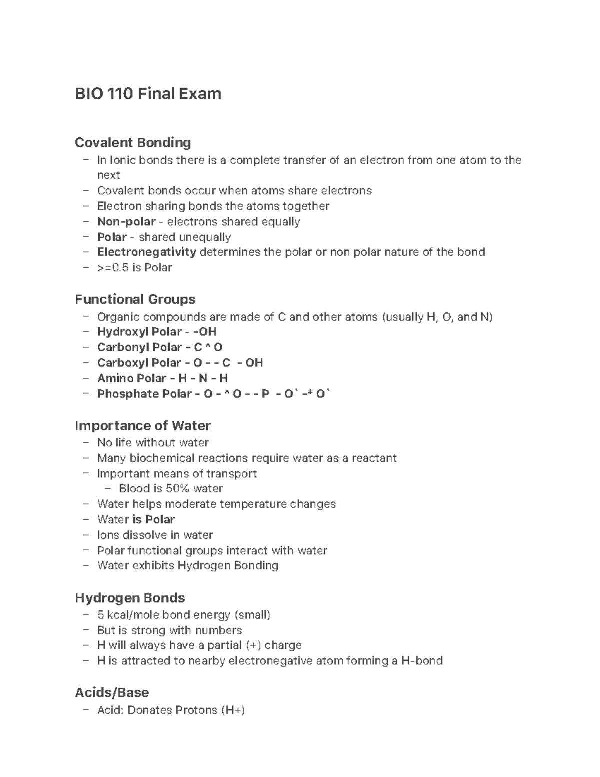 BIO 110 Final Exam - Comprehensive Lecture Notes on Key Concepts - Studocu
