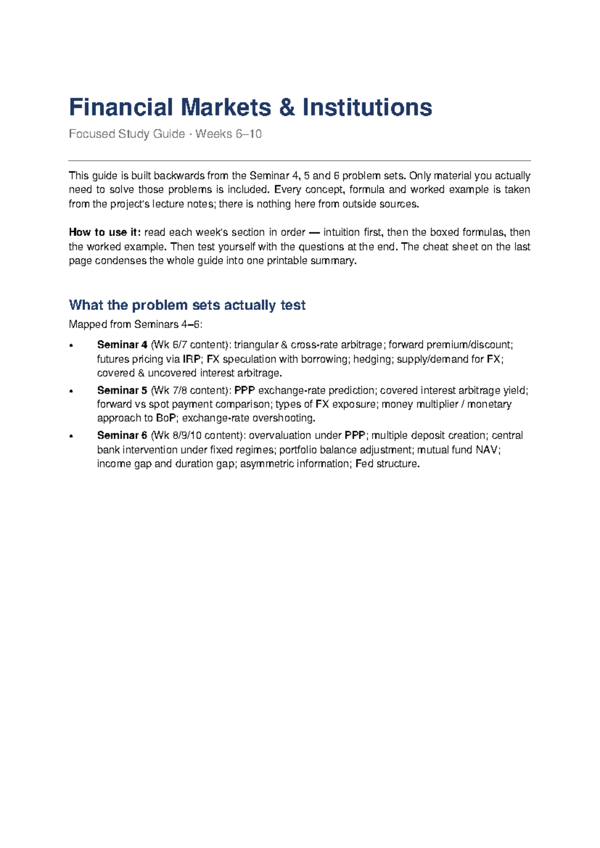 Financial Markets Institutions Study Guide: Weeks 6-10 Overview - Studocu