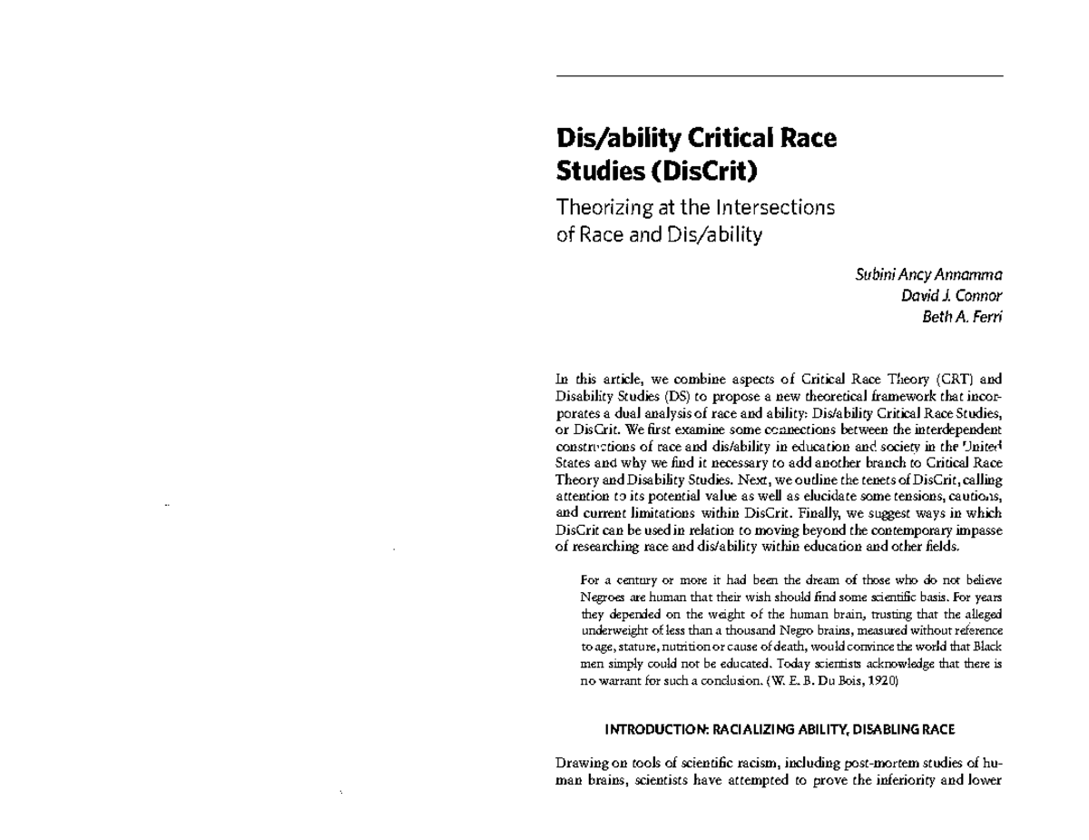 DisCrit: An Intersectional Framework for Analyzing Race and Disability ...