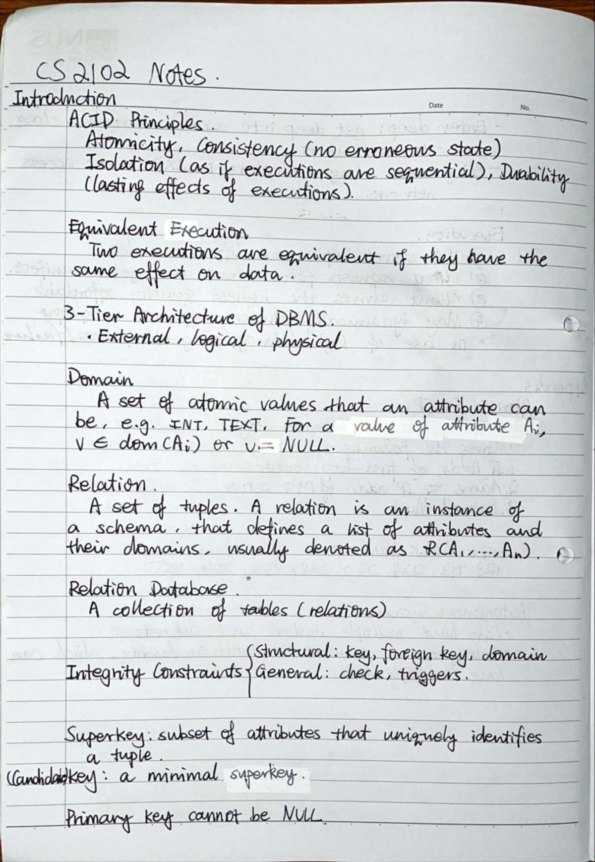 CS2102 Notes: ACID Principles and Database Concepts - Studocu