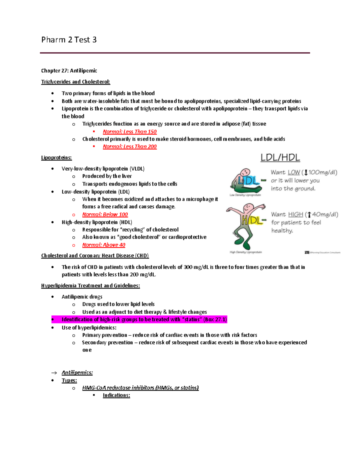 Pharm 2 Test 3: Antilipemic, Coagulation Modifier, and Allergy Drug ...