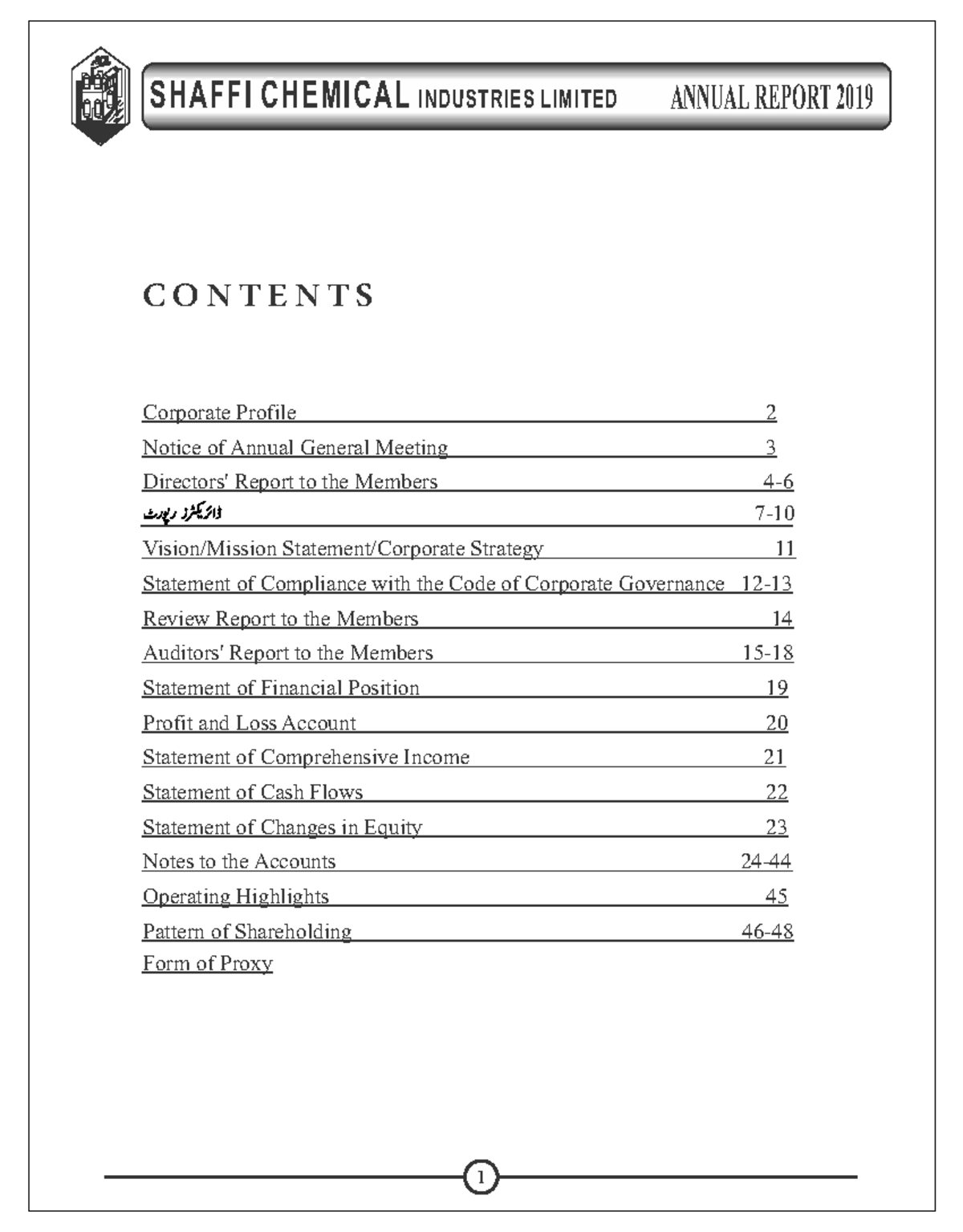 Shaffi Chemical Industries Limited Annual Report 2019 - Studocu