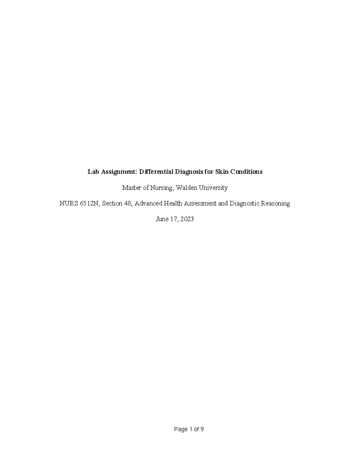 WK4Assgn 1 Derm - Lab Assignment: Differential Diagnosis for Skin ...
