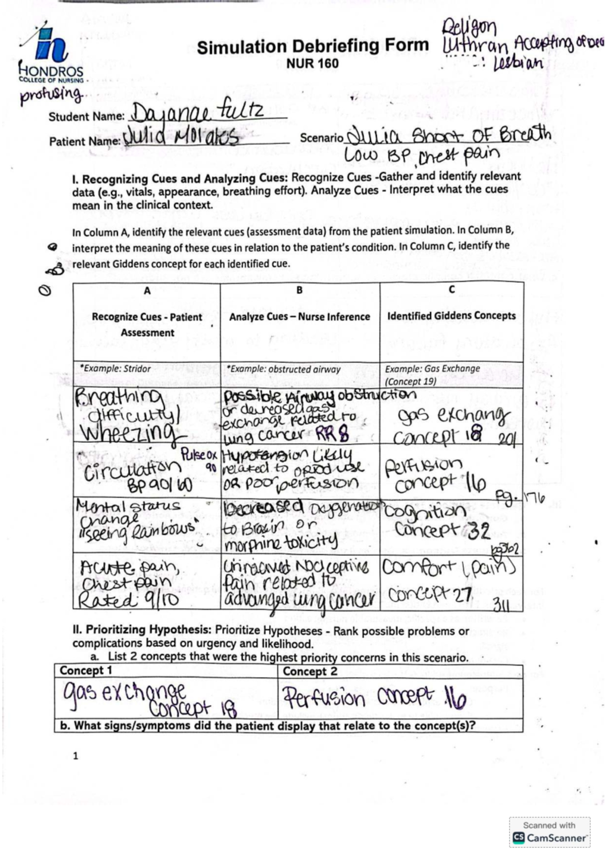 NUR 160 Simulation Debriefing: Patient Care Analysis and Interventions ...