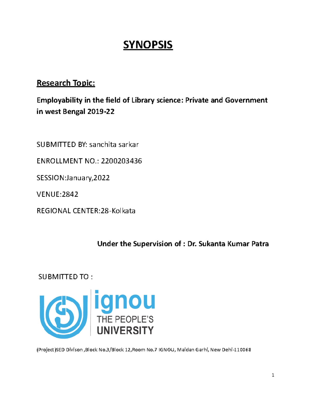 Synopsis: Employability in Library Science in West Bengal 2019 - Studocu