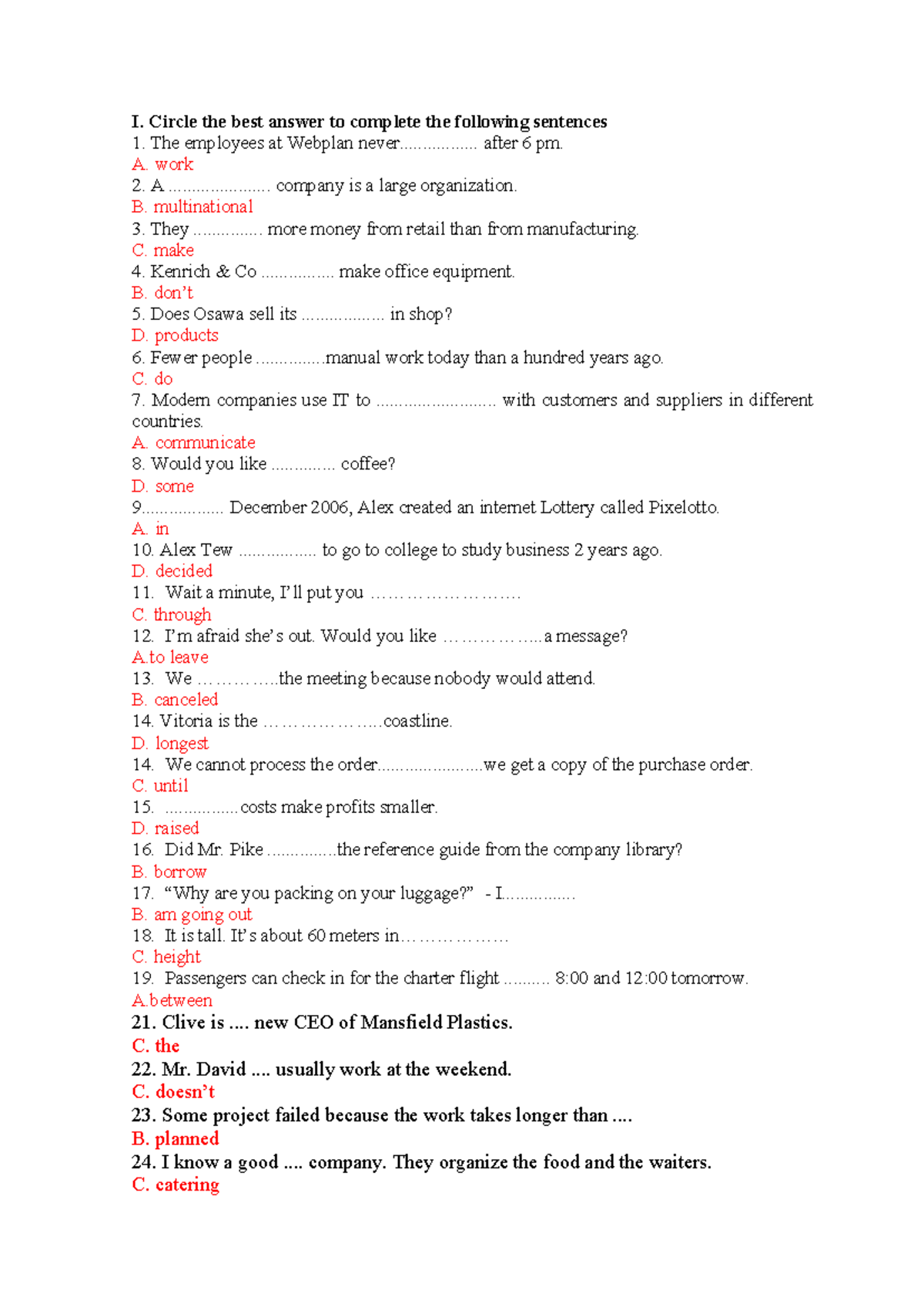 TACB1 - Sentence Completion and Question Formation Exercises - Studocu