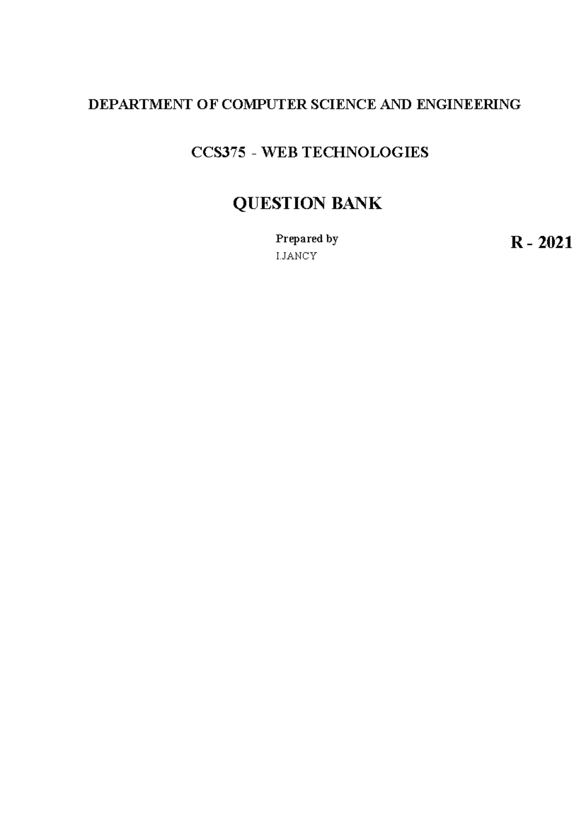 CCS375 Web Technologies Question Bank - Comprehensive Guide - Studocu