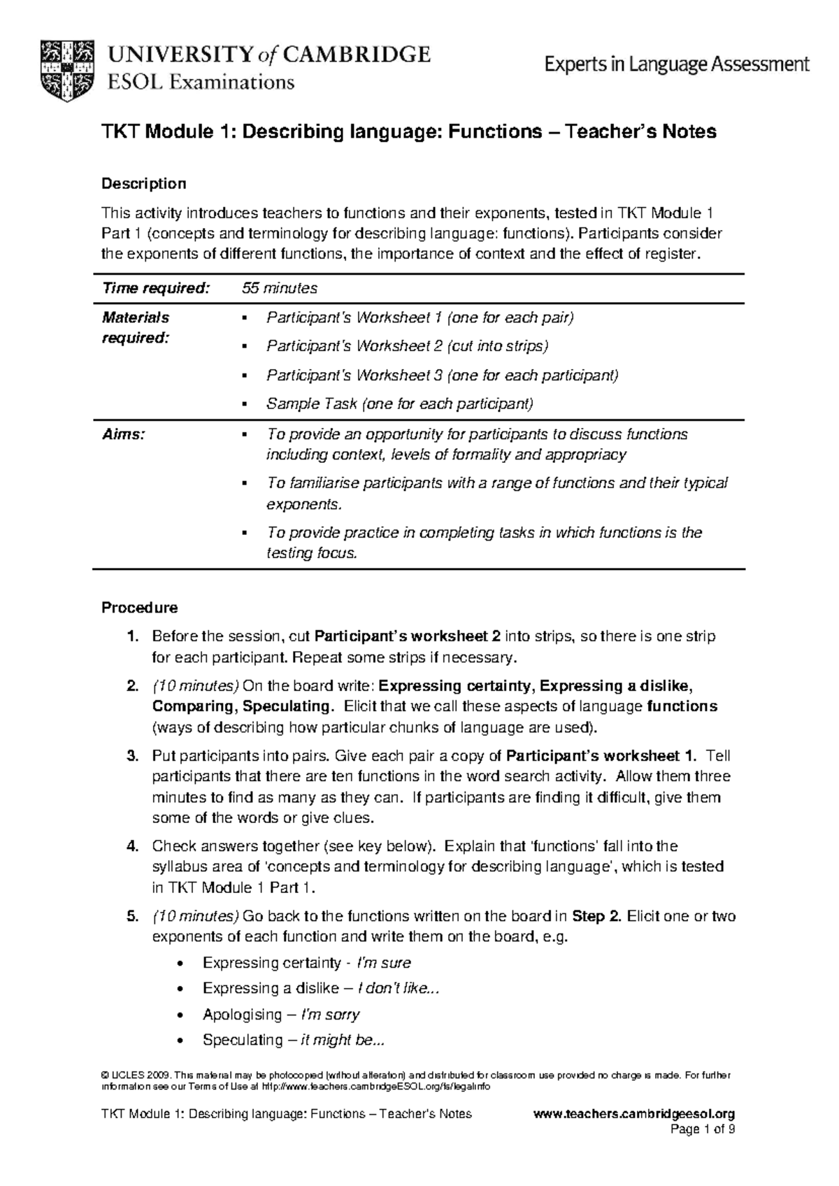 TKT Module 1: Analyzing Language Functions for Teachers - Studocu
