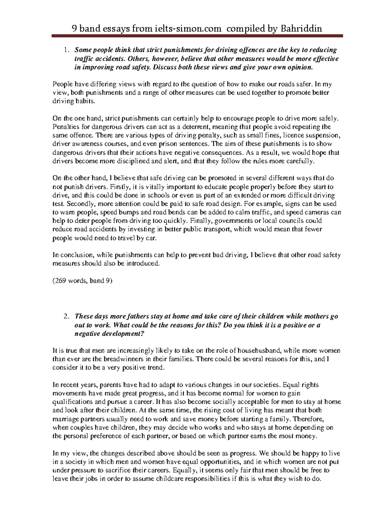 9 Band Essays Compilation - Insights and Perspectives - Studocu