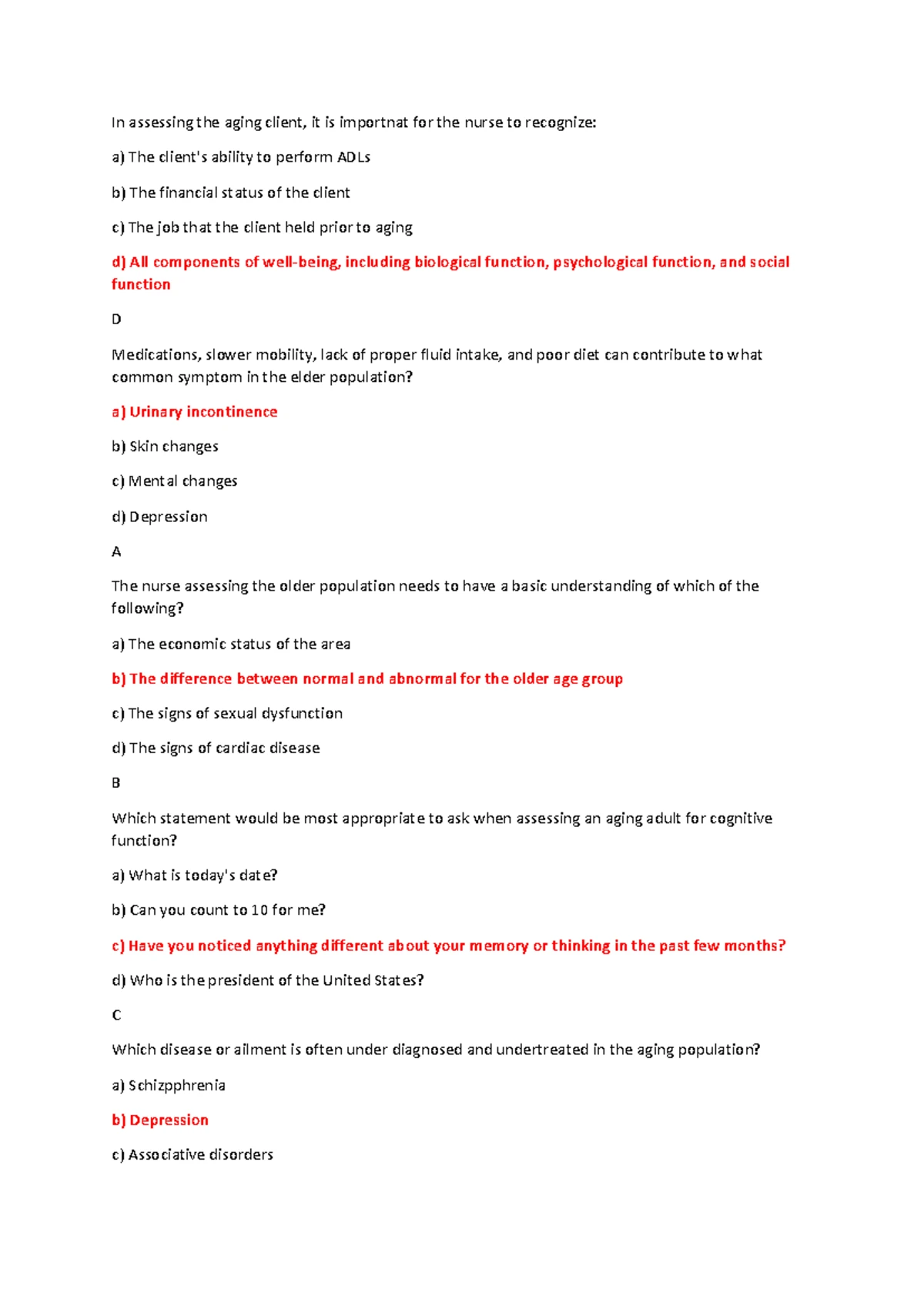 Geriatric Nursing Exam Review: Key Concepts and Case Studies - Studocu