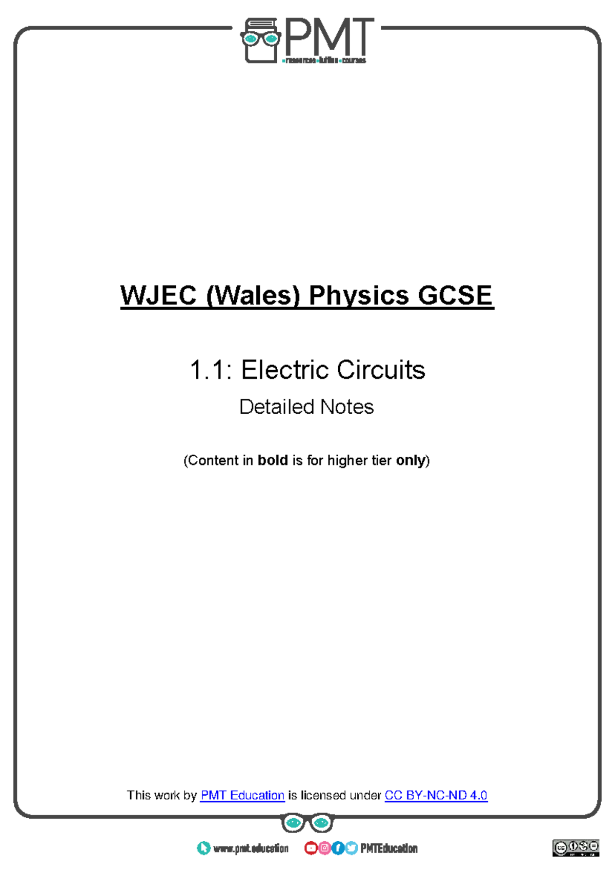 WJEC Physics GCSE: Electric Circuits Detailed Notes - Studocu