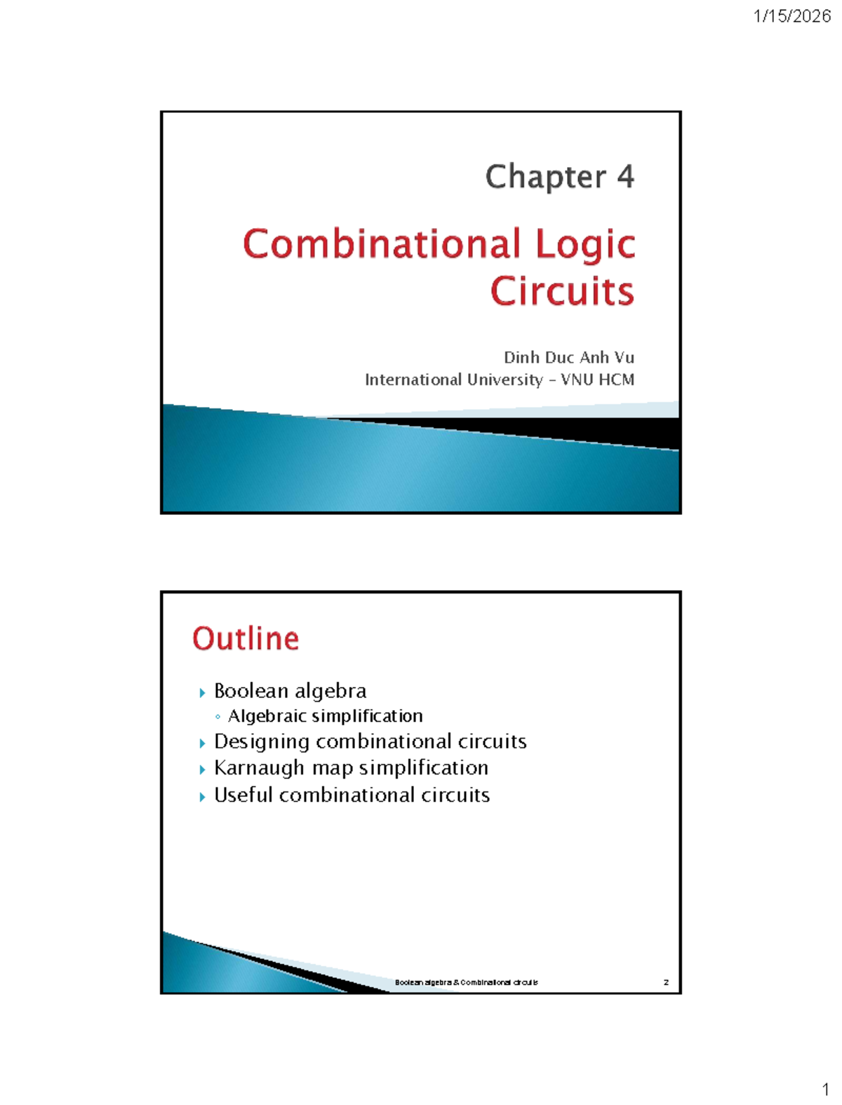 Boolean Algebra & Combinational Circuits: VNU HCM Course 4 Notes - Studocu