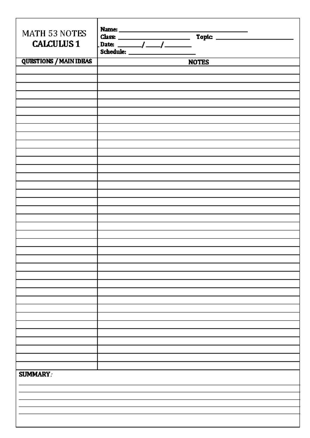 Math53 Cornell Notes - Calculus II - MATH 53 NOTES CALCULUS 1 Name ...