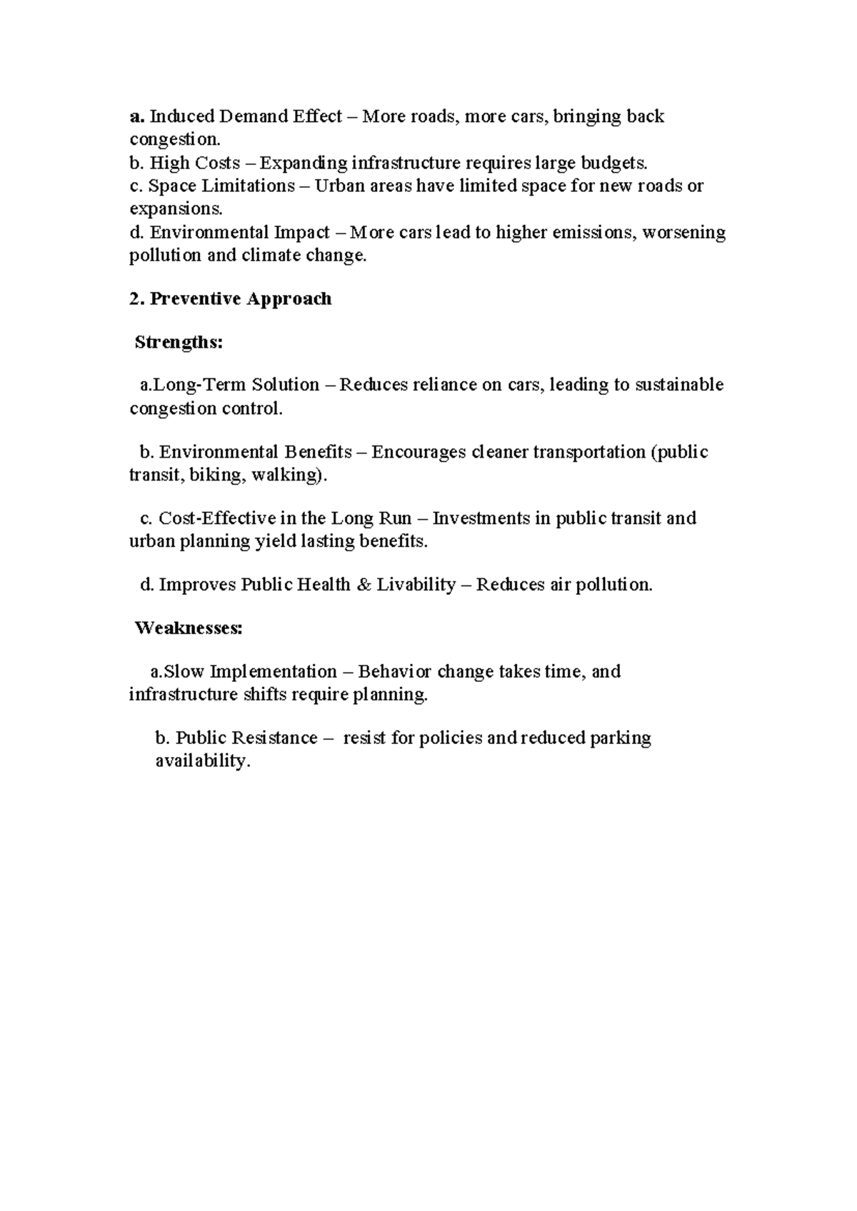 ENGR 202: Preventive Approach to Urban Congestion - Strengths ...