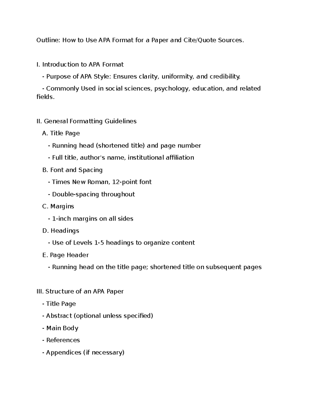 APA Format Guidelines: Outline for Papers and Sources - Studocu