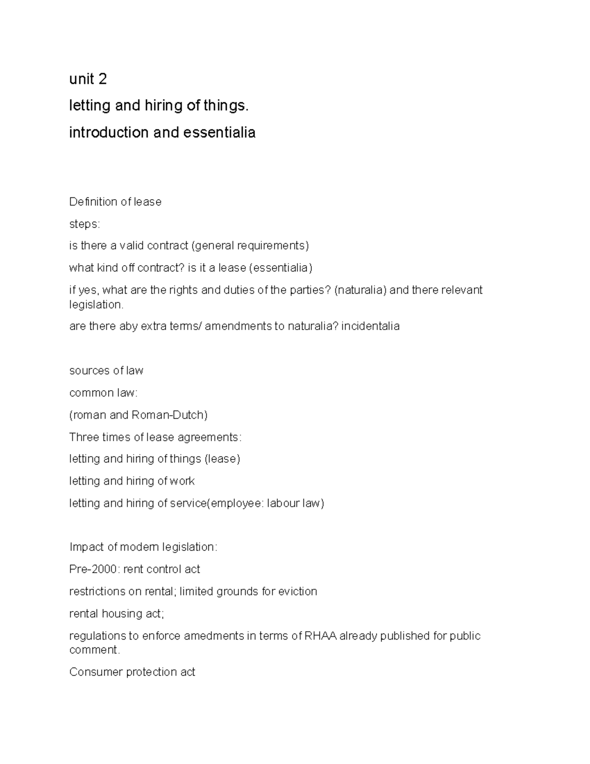 KTH EXAM - Unit 2 and 3 Notes on Leasing and Agency Law - Studocu