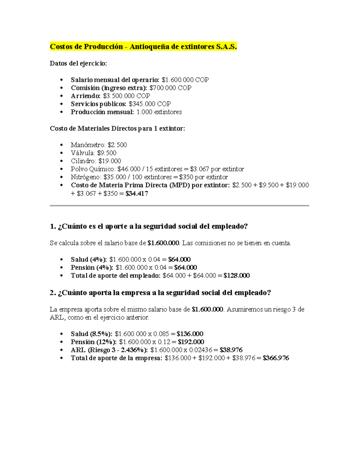 Ejercicio de Cálculo de Costos y Rentabilidad - Cy P - Studocu